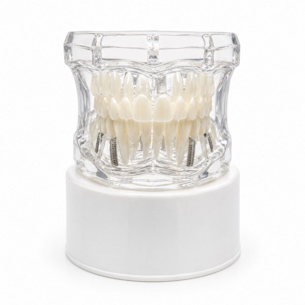 Maqueta Dental Transparente de Tratamientos con Implantes, Coronas e Incrustaciones